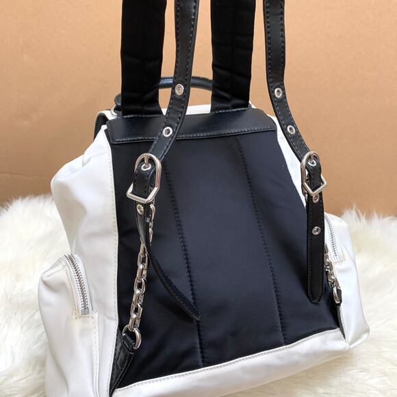 MICHAEL KORS Optic White & Black Nylon BEACON Medium Size Backpack Handbag - Picture 3 of 16